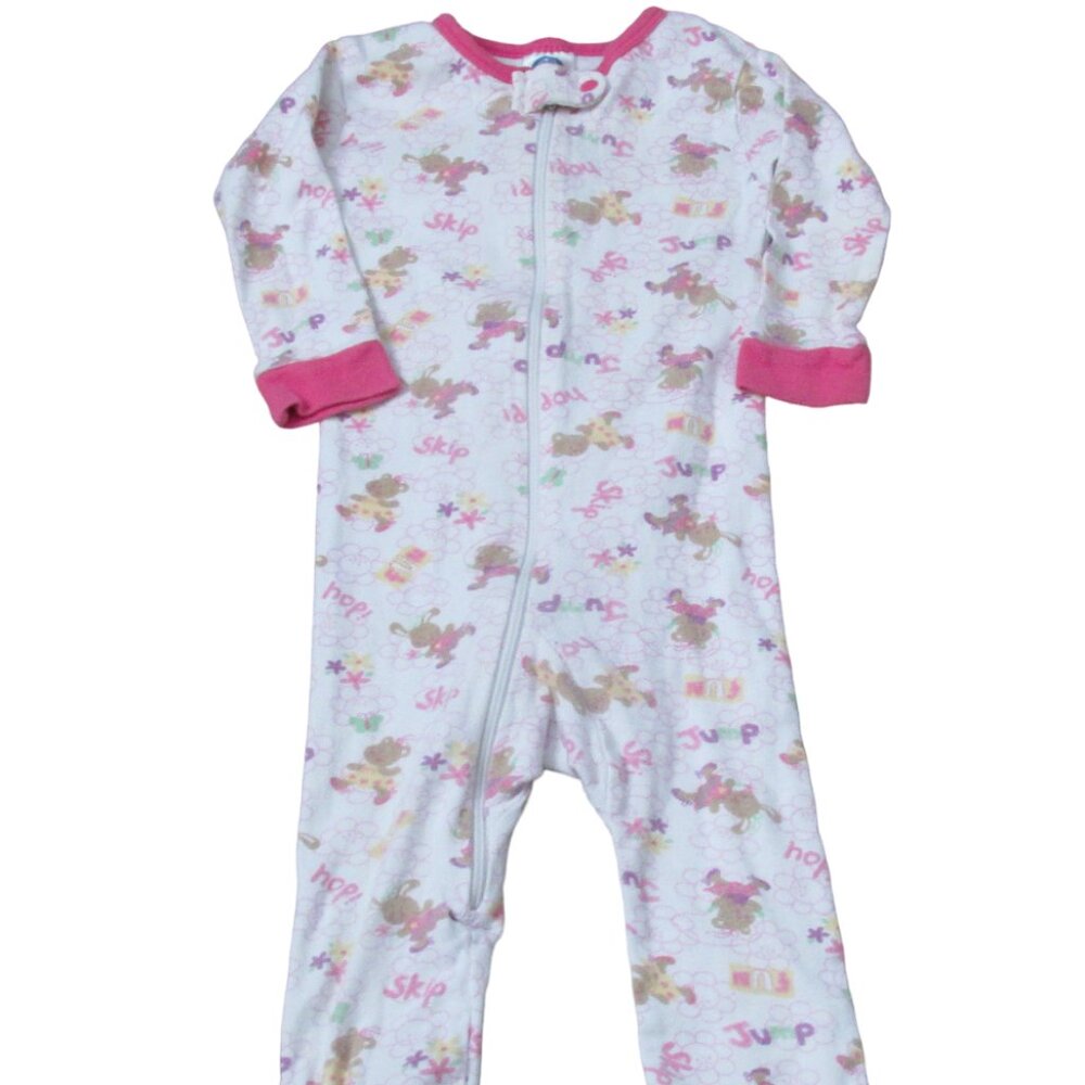Gerber Zip Up Footless Sleeper Girls Size 12M White Pink Bunny Toddler Pajamas